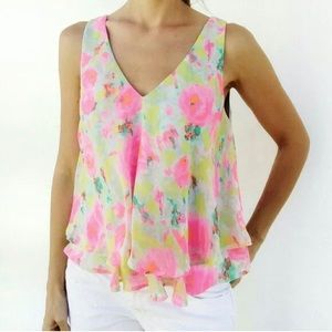 Lush Neon Bright Abstract Floral Tank Top D0139